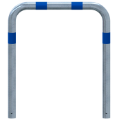 Impact protection bars | as e-charging post protection | for casting in concrete, | total width: 1000mm, total height: 1000mm | hot-dip galvanized with blue reflective strips foil type RA1/A